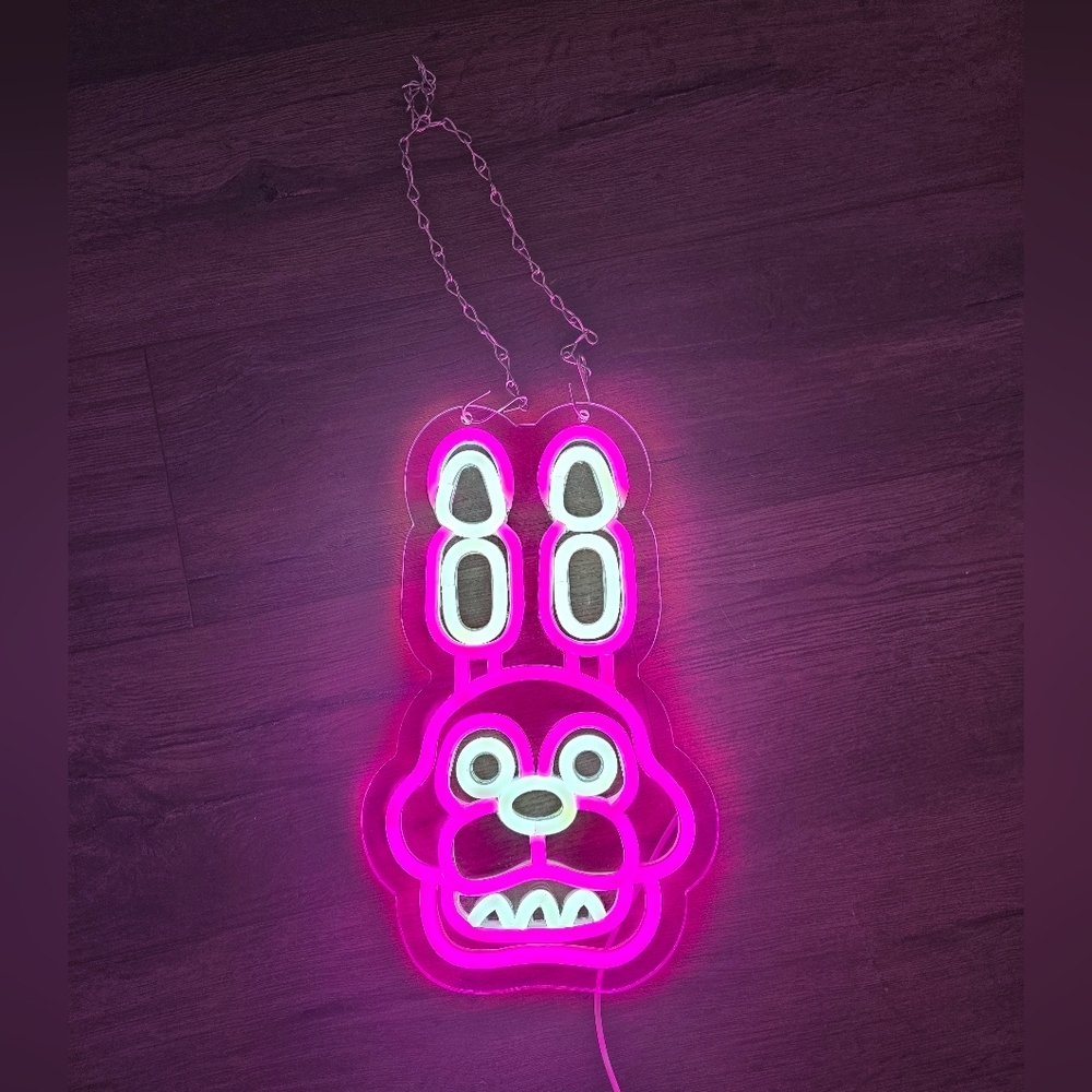 Five Nights At Freddys Neon Sign Pink White Chain Hanger